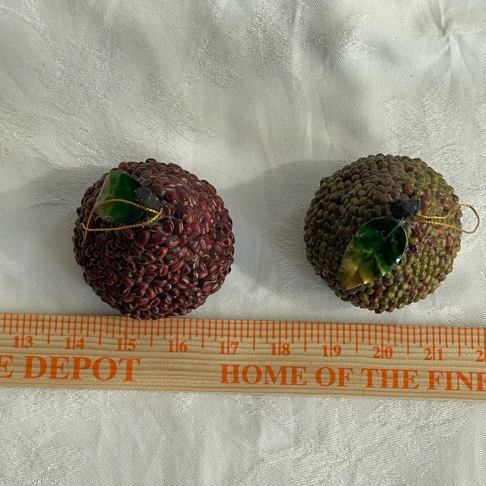 Pier 1 Beaded Pears with Metal Leaves Fall Autumn Decor Ornaments Set of 2